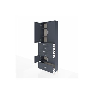 Arges Dolap 4 Raflı 5 Çekmeceli 4 Kapaklı 88x30x243 Antrasit-antrasit