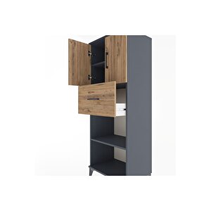Hyperion Dolap 3 Raflı Tek Çekmeceli 2 Kapaklı 60x44x163 Antrasit-çam