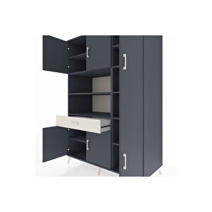 Kronos Dolap 10 Raflı Tek Çekmeceli 6 Kapaklı 132x59x195 Antrasit-antrasit/aytaşı