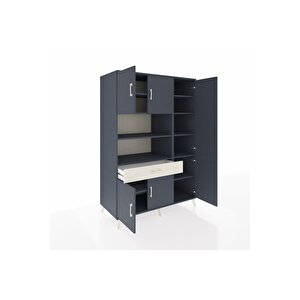 Kronos Dolap 10 Raflı Tek Çekmeceli 6 Kapaklı 132x59x195 Antrasit-antrasit/aytaşı