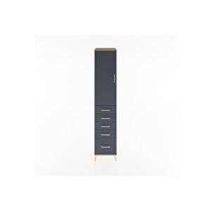 Hyperion Dolap 3 Raflı 5 Çekmeceli Tek Kapaklı 44x44x221 Çam-antrasit