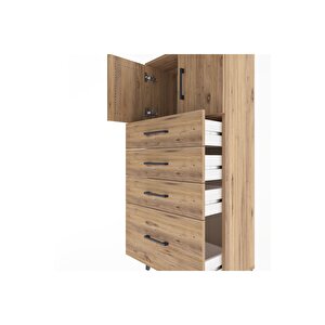 Arges Dolap Tek Raflı 4 Çekmeceli 2 Kapaklı 60x30x134 Çam-çam