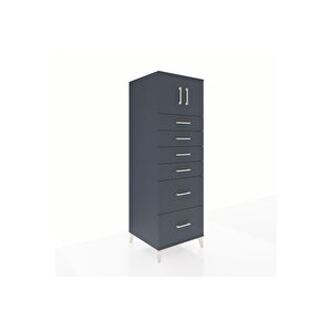 Kronos Dolap Tek Raflı 6 Çekmeceli 2 Kapaklı 60x59x182 Antrasit-antrasit