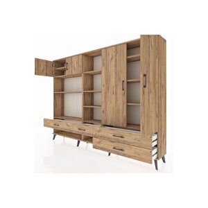 Arges Dolap 12 Raflı 4 Çekmeceli 4 Kapaklı 220x30x163 Çam-çam