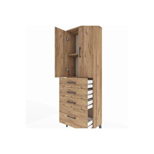 Arges Dolap 2 Raflı 4 Çekmeceli 2 Kapaklı 60x30x182 Çam-çam