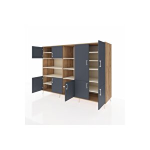 Kronos Dolap 14 Raflı 9 Kapaklı 220x59x163 Çam-antrasit/aytaşı