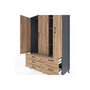 Kronos Dolap 5 Raflı 5 Çekmeceli Tek Askılı 132x59x195 Antrasit-çam/çam