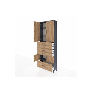 Arges Dolap 4 Raflı 5 Çekmeceli 4 Kapaklı 88x30x243 Antrasit-çam