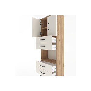 Arges Dolap 3 Raflı 4 Çekmeceli 2 Kapaklı 60x30x163 Çam-aytaşı