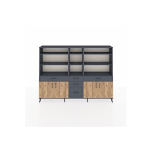 Arges Dolap 11 Raflı 5 Çekmeceli 4 Kapaklı 220x30x163 Antrasit-çam/antrasit