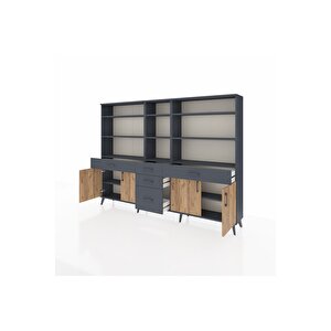 Arges Dolap 11 Raflı 5 Çekmeceli 4 Kapaklı 220x30x163 Antrasit-çam/antrasit