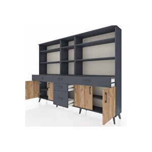 Arges Dolap 11 Raflı 5 Çekmeceli 4 Kapaklı 220x30x163 Antrasit-çam/antrasit