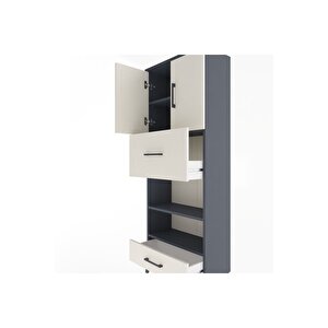 Arges Dolap 4 Raflı 2 Çekmeceli 2 Kapaklı 60x30x163 Antrasit-aytaşı