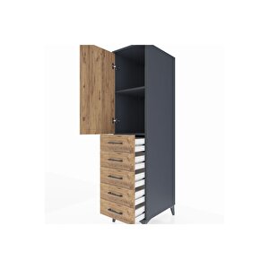 Kronos Dolap 2 Raflı 5 Çekmeceli Tek Kapaklı 44x59x182 Antrasit-çam