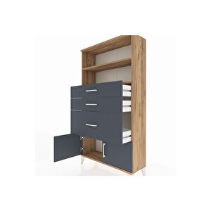 Arges Dolap 2 Raflı 3 Çekmeceli 2 Kapaklı 88x30x163 Çam-antrasit