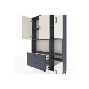 Arges Dolap 7 Raflı 2 Çekmeceli 4 Kapaklı 132x30x195 Antrasit-aytaşı/antrasit