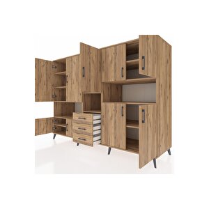 Kronos Dolap 13 Raflı 3 Çekmeceli 9 Kapaklı 220x59x163 Çam-çam