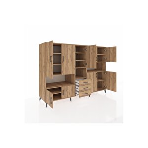 Kronos Dolap 13 Raflı 3 Çekmeceli 9 Kapaklı 220x59x163 Çam-çam