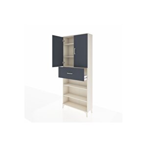 Arges Dolap 5 Raflı Tek Çekmeceli 2 Kapaklı 88x30x221 Aytaşı-antrasit