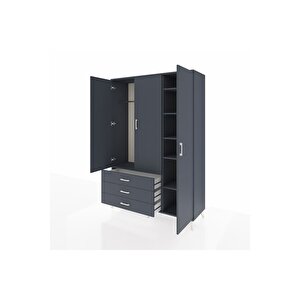 Hyperion Gardrop 6 Raflı 3 Çekmeceli Tek Askılı 132x44x195 Antrasit-antrasit