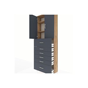 Arges Dolap 3 Raflı 6 Çekmeceli 2 Kapaklı 88x30x243 Çam-antrasit