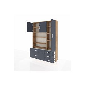 Arges Gardrop 9 Raflı 5 Çekmeceli 3 Kapaklı 132x30x195 Çam-antrasit