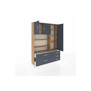 Arges Gardrop 9 Raflı 5 Çekmeceli 3 Kapaklı 132x30x195 Çam-antrasit