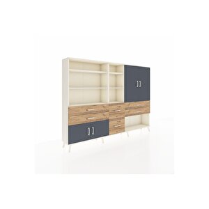 Arges Dolap 10 Raflı 6 Çekmeceli 4 Kapaklı 220x30x163 Aytaşı-antrasit/çam