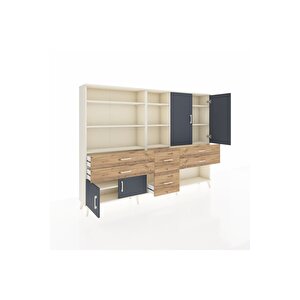 Arges Dolap 10 Raflı 6 Çekmeceli 4 Kapaklı 220x30x163 Aytaşı-antrasit/çam