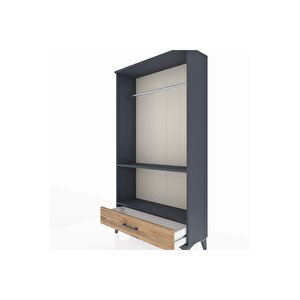 Arges Dolap 2 Raflı Tek Çekmeceli Tek Askılı 88x30x163 Antrasit-çam