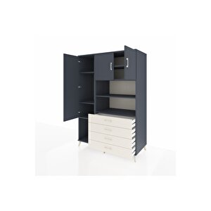 Kronos Dolap 7 Raflı 4 Çekmeceli 3 Kapaklı 132x59x195 Antrasit-antrasit/aytaşı