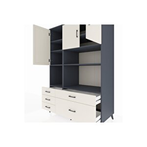 Kronos Dolap 8 Raflı 5 Çekmeceli 3 Kapaklı 132x59x195 Antrasit-aytaşı/aytaşı