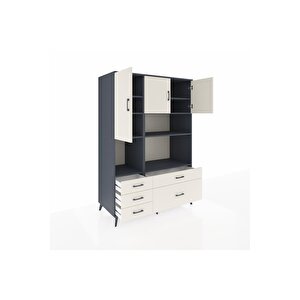 Kronos Dolap 8 Raflı 5 Çekmeceli 3 Kapaklı 132x59x195 Antrasit-aytaşı/aytaşı