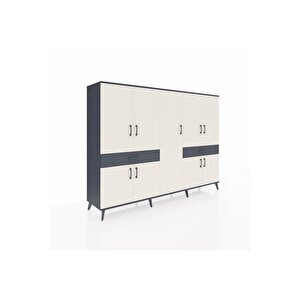 Hyperion Dolap 12 Raflı 2 Çekmeceli 8 Kapaklı 220x44x163 Antrasit-aytaşı/antrasit