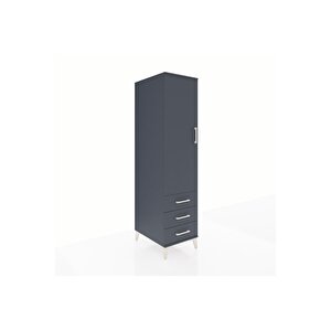 Kronos Dolap Tek Raflı 3 Çekmeceli Tek Askılı 44x59x182 Antrasit-antrasit