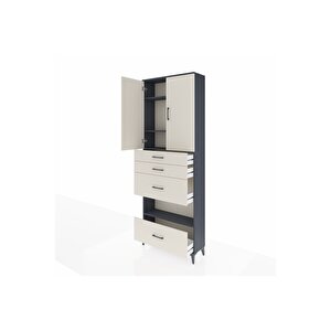 Arges Dolap 4 Raflı 4 Çekmeceli 2 Kapaklı 88x30x243 Antrasit-aytaşı