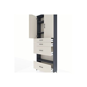 Arges Dolap 4 Raflı 4 Çekmeceli 2 Kapaklı 88x30x243 Antrasit-aytaşı