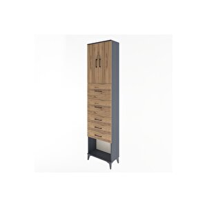 Arges Dolap 3 Raflı 5 Çekmeceli 2 Kapaklı 60x30x243 Antrasit-çam