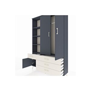 Arges Dolap 5 Raflı 4 Çekmeceli Tek Askılı 132x30x195 Antrasit-antrasit/aytaşı