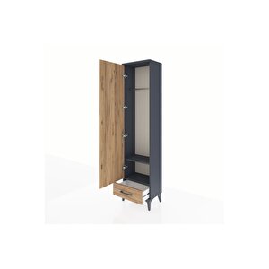 Arges Dolap 2 Raflı Tek Çekmeceli Tek Askılı 44x30x182 Antrasit-çam