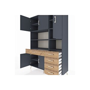 Hyperion Dolap 9 Raflı 5 Çekmeceli 5 Kapaklı 132x44x195 Antrasit-antrasit/çam