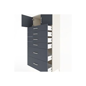Hyperion Dolap Tek Raflı 6 Çekmeceli 2 Kapaklı 88x44x182 Aytaşı-antrasit