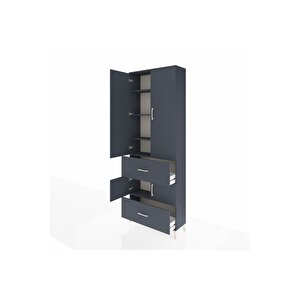 Arges Dolap 5 Raflı 2 Çekmeceli 4 Kapaklı 88x30x243 Antrasit-antrasit
