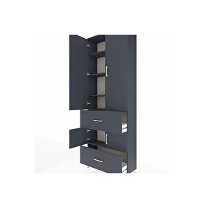 Arges Dolap 5 Raflı 2 Çekmeceli 4 Kapaklı 88x30x243 Antrasit-antrasit