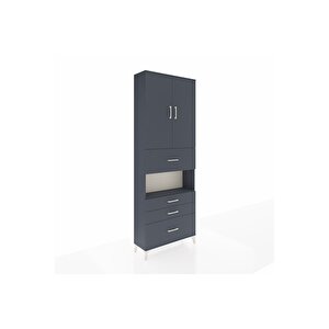 Arges Dolap 4 Raflı 4 Çekmeceli 2 Kapaklı 88x30x243 Antrasit-antrasit