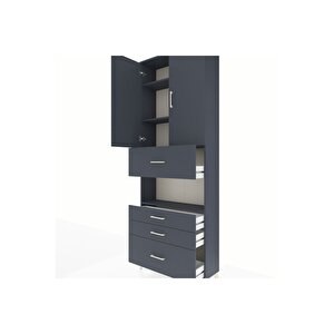 Arges Dolap 4 Raflı 4 Çekmeceli 2 Kapaklı 88x30x243 Antrasit-antrasit