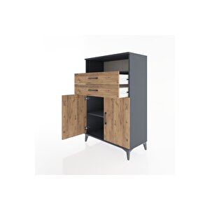 Hyperion Dolap 2 Raflı 2 Çekmeceli 2 Kapaklı 88x44x134 Antrasit-çam