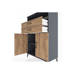 Hyperion Dolap 2 Raflı 2 Çekmeceli 2 Kapaklı 88x44x134 Antrasit-çam