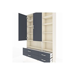 Arges Gardrop 10 Raflı 4 Çekmeceli 2 Kapaklı 132x30x195 Aytaşı-antrasit