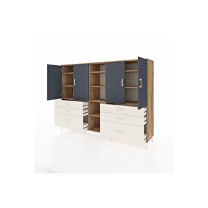 Hyperion Dolap 10 Raflı 6 Çekmeceli 4 Kapaklı 220x44x163 Çam-antrasit/aytaşı